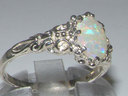 925 Sterling Silver Real Genuine Opal Womens Band Ring