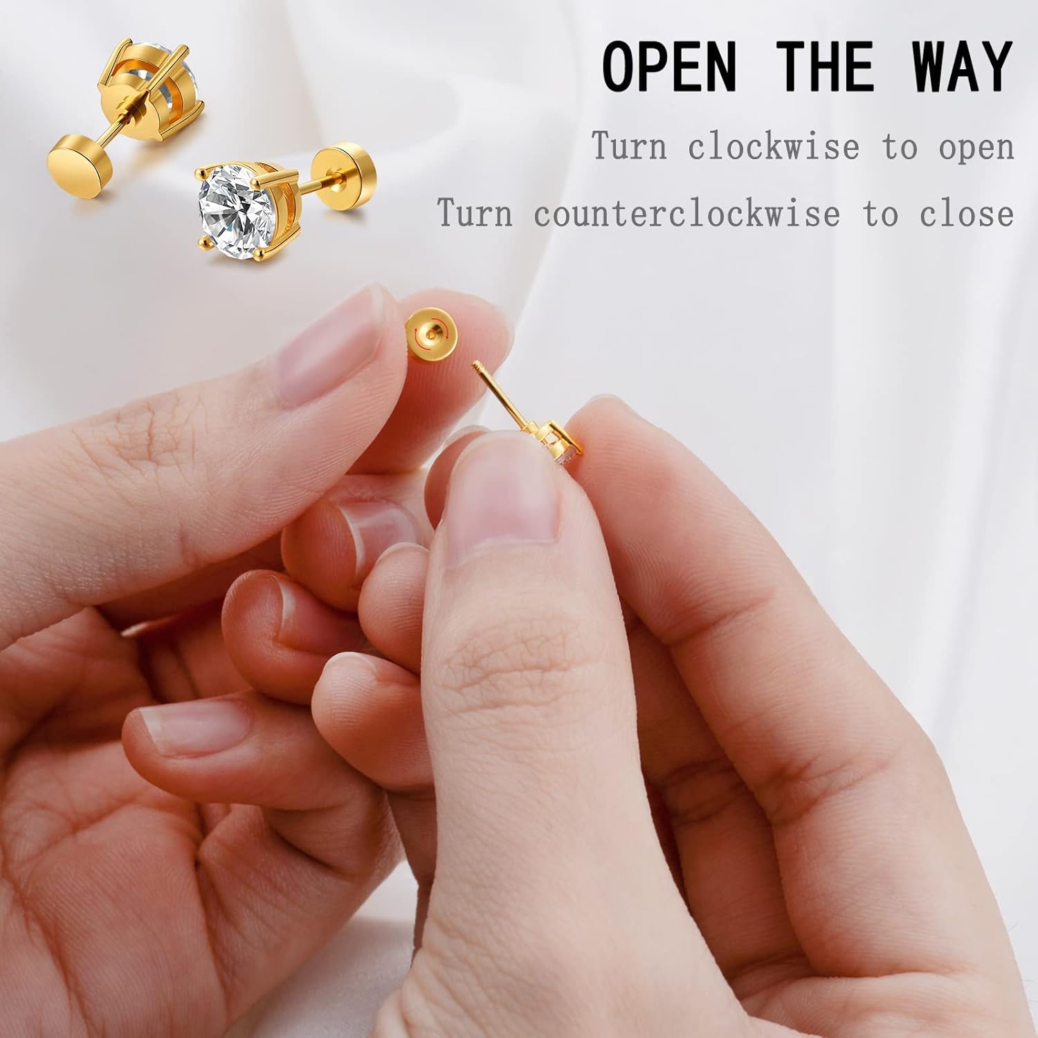 Women'S 14K Gold Plated CZ Stud Earrings Simulated Diamond round Cubic Zirconia Ear Stud Set（5 Pairs)…