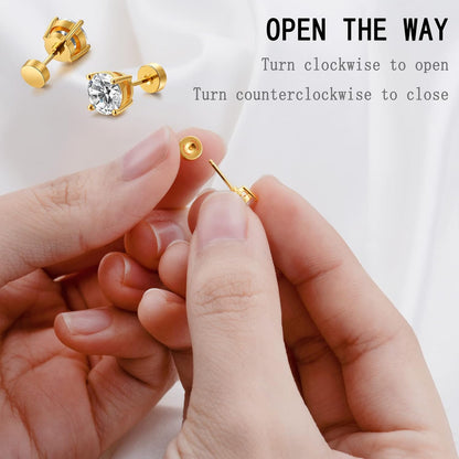 Women'S 14K Gold Plated CZ Stud Earrings Simulated Diamond round Cubic Zirconia Ear Stud Set（5 Pairs)…