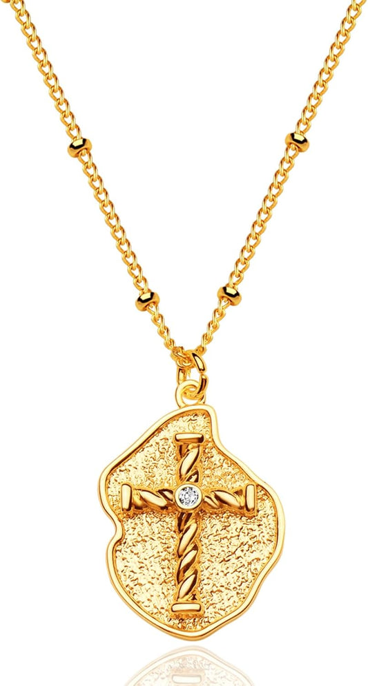 Dainty Gold Cross Necklace for Women - 18K Gold Plated Delicate Minimalist Cubic Zircon Cross Necklaces Cute Faith/Crucifix Jewelry Gift
