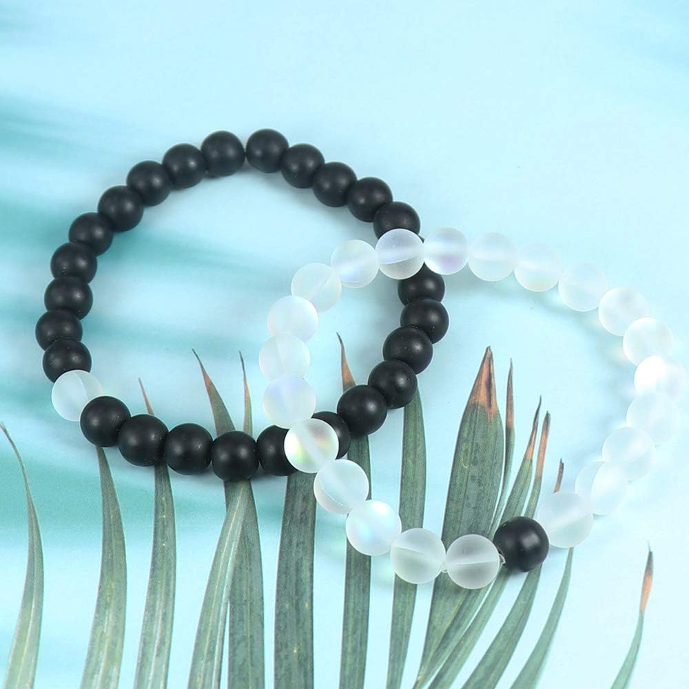 Long Distance Bracelets for Couples, His and Hers Black Onyx Turquoise Forever Stone Bead Bracelet for Lovers, Crystal Healing Gemstone Bracelet for Woman Man(2Pcs)