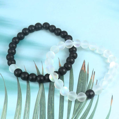 Long Distance Bracelets for Couples, His and Hers Black Onyx Turquoise Forever Stone Bead Bracelet for Lovers, Crystal Healing Gemstone Bracelet for Woman Man(2Pcs)