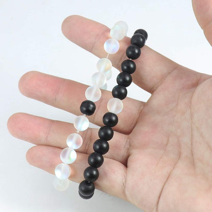 Long Distance Bracelets for Couples, His and Hers Black Onyx Turquoise Forever Stone Bead Bracelet for Lovers, Crystal Healing Gemstone Bracelet for Woman Man(2Pcs)