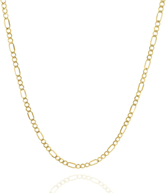 Gold Chain Necklace Collection - 14K Solid Yellow Gold Filled Figaro Chain Necklaces for Women and Men with Different Sizes (2.8Mm, 3.7Mm, 4.7Mm, 5.6Mm)