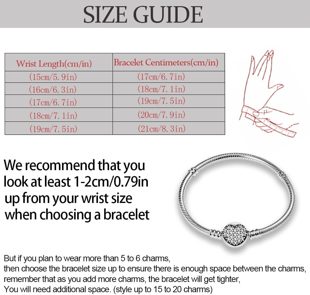 Snake Chain Charm Bracelets for Charm 925 Sterling Silver Jewelry Bracelet Fits Any Charm Gift for Women