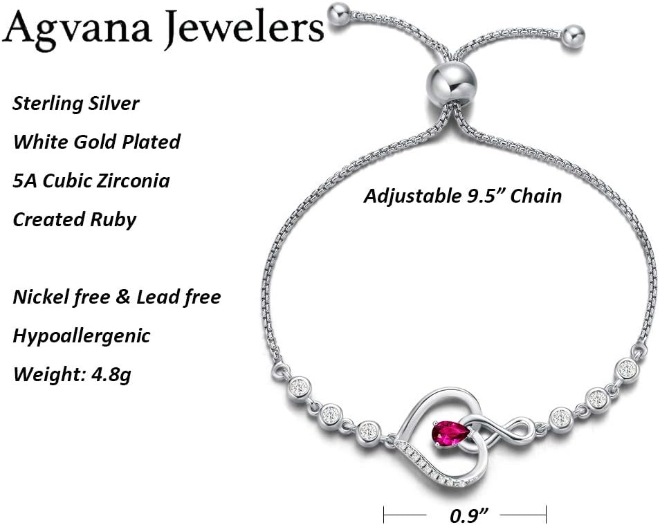 Heart Birthstone Bracelets for Women Sterling Silver Genuine or Created Gemstone Tennis Bracelet Infinity Love Jewelry Anniversary Birthday Gifts for Wife Mom Women