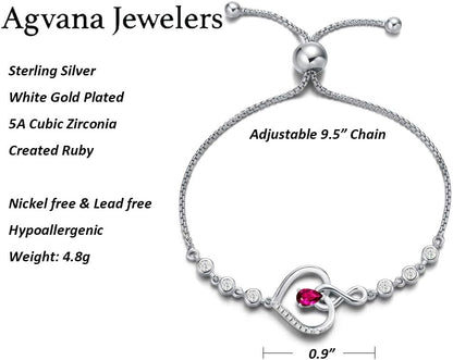 Heart Birthstone Bracelets for Women Sterling Silver Genuine or Created Gemstone Tennis Bracelet Infinity Love Jewelry Anniversary Birthday Gifts for Wife Mom Women