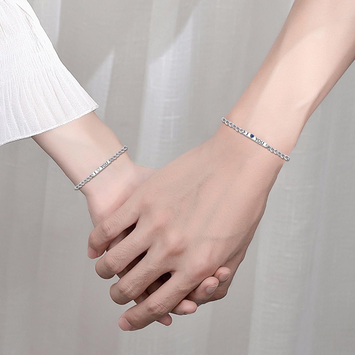 925 Sterling Silver I Love You Matching Couple Bracelets– Set of 2