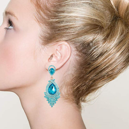 Long Full Rhinestone Teardrop Crystal Dangle Chandelier Drop Earrings Fashion Jewelry
