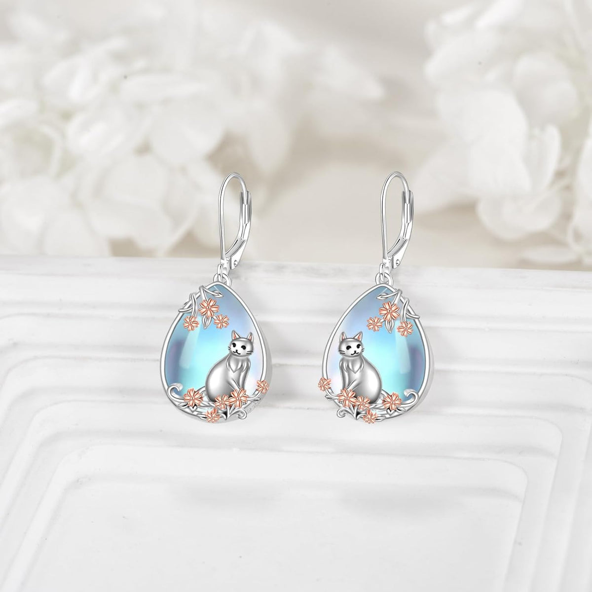 Cat/Hummingbird Earrings for Women 925 Sterling Silver Moonstone Dangle Earrings Animal Drop Earring Jewelry Christmas Gifts