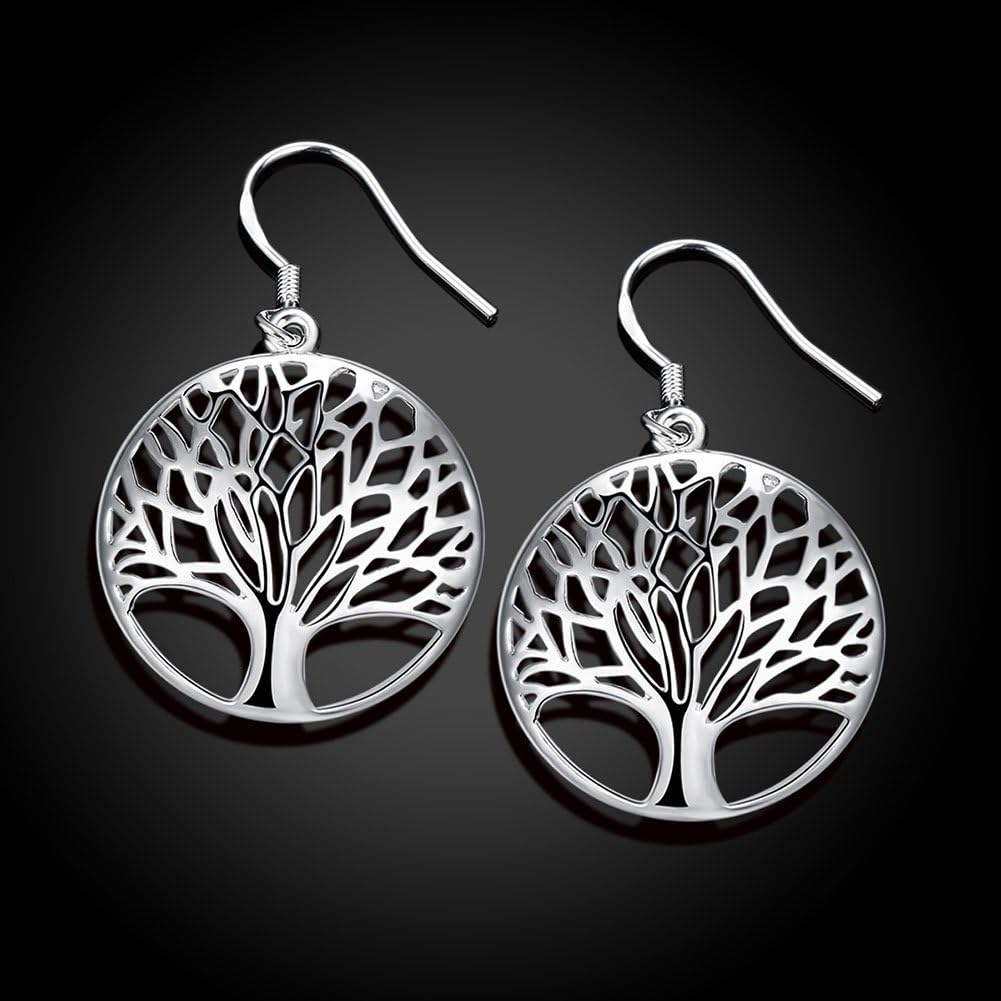 Tree of Life Earrings,Fashion Jewelry Sterling Silver Plated Tree Pendants Drop Dangle Earrings Necklace Set