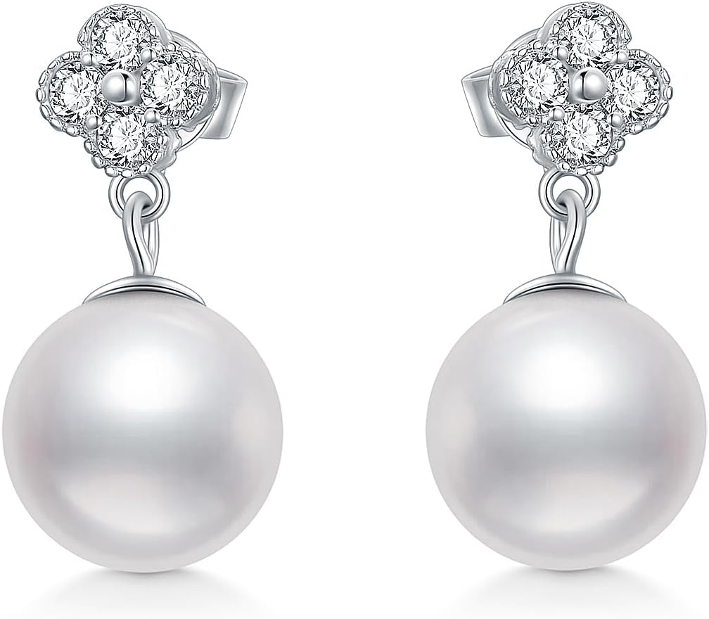 Pearl Drop Earrings for Women 925 Sterling Silver Dangling Earring Small and Elegant Dangly Lightweight Jewelry
