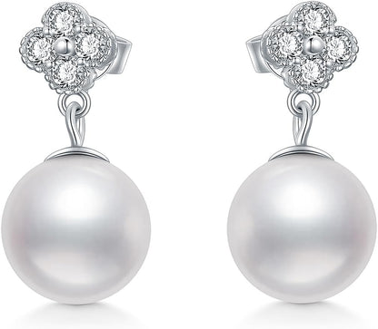 Pearl Drop Earrings for Women 925 Sterling Silver Dangling Earring Small and Elegant Dangly Lightweight Jewelry