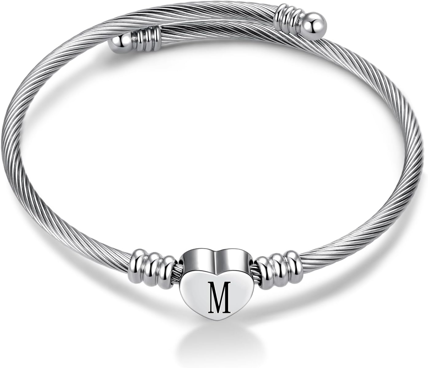Women Initial Heart A-Z Letter Cuff Bracelet Personalized Name Expandable Wristband Bangle Bracelets Stainless Steel Birthday Jewelry