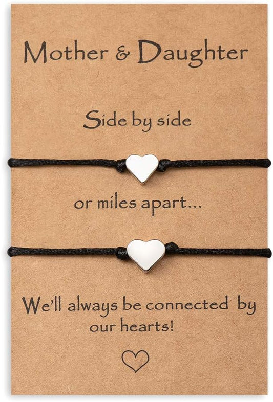 Mothers Day Jewelry Gifts for Mom Daughter, Mother Daughter Bracelets Mommy and Me Heart Matching Wish Bracelets