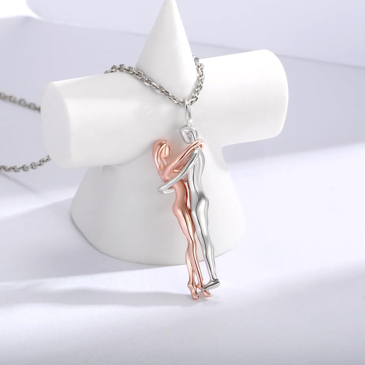 925 Sterling Silver Rose Gold Hugging Couple Pendant Necklace