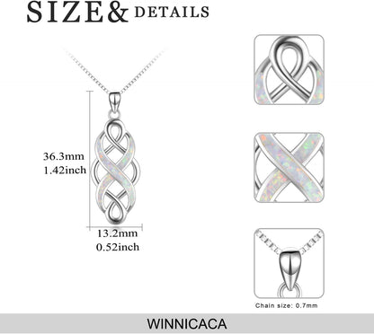 Irish Celtic Knot Created Opal Pendant Necklace Sterling Silver Black Necklaces for Women Men 18"