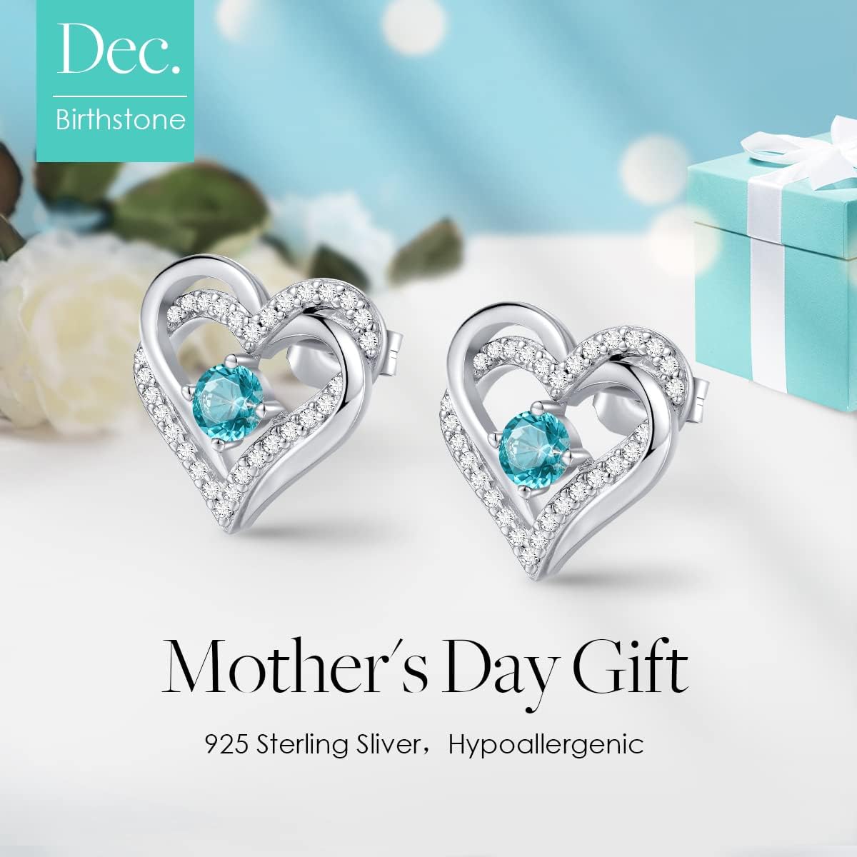 Forever Love Heart Stud Earrings for Women, 925 Sterling Silver Birthstone Heart Stud Earrings Mother'S Day Gift Anniversary Birthday Jewelry Gifts for Women Wife Her