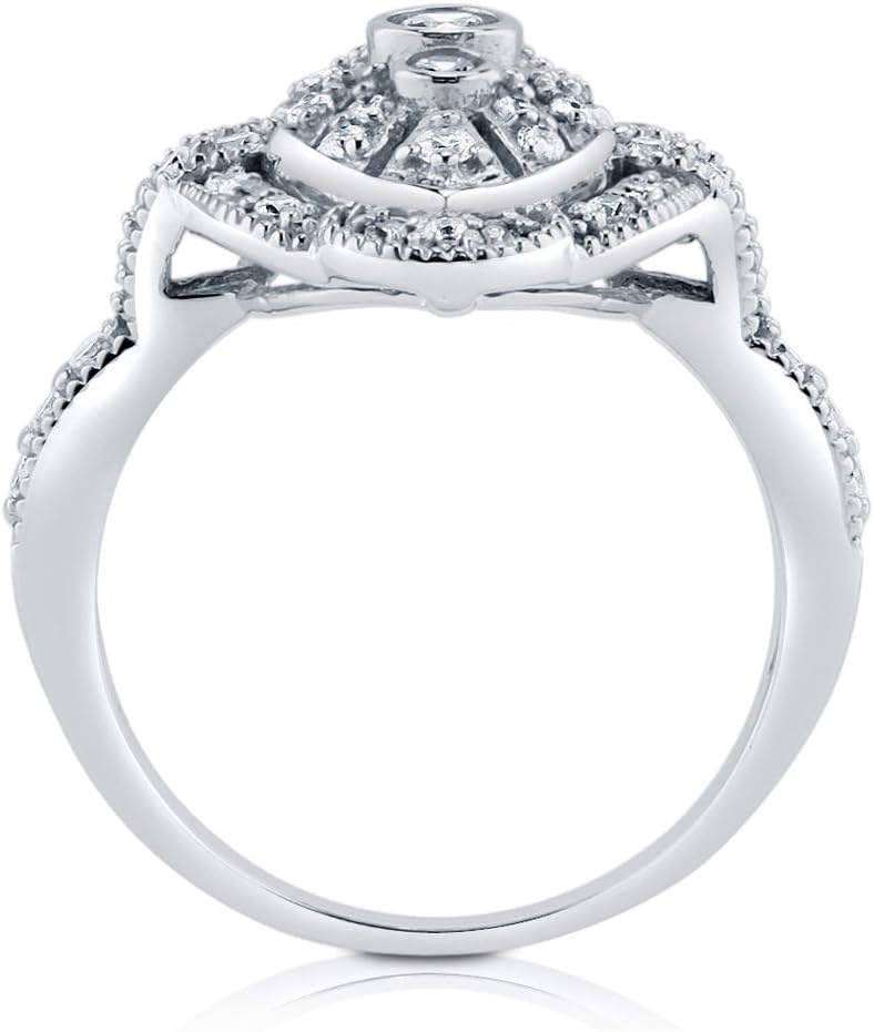 Sterling Silver CZ Navette Statement Cocktail Rings for Women, Art Deco Cubic Zirconia Ring