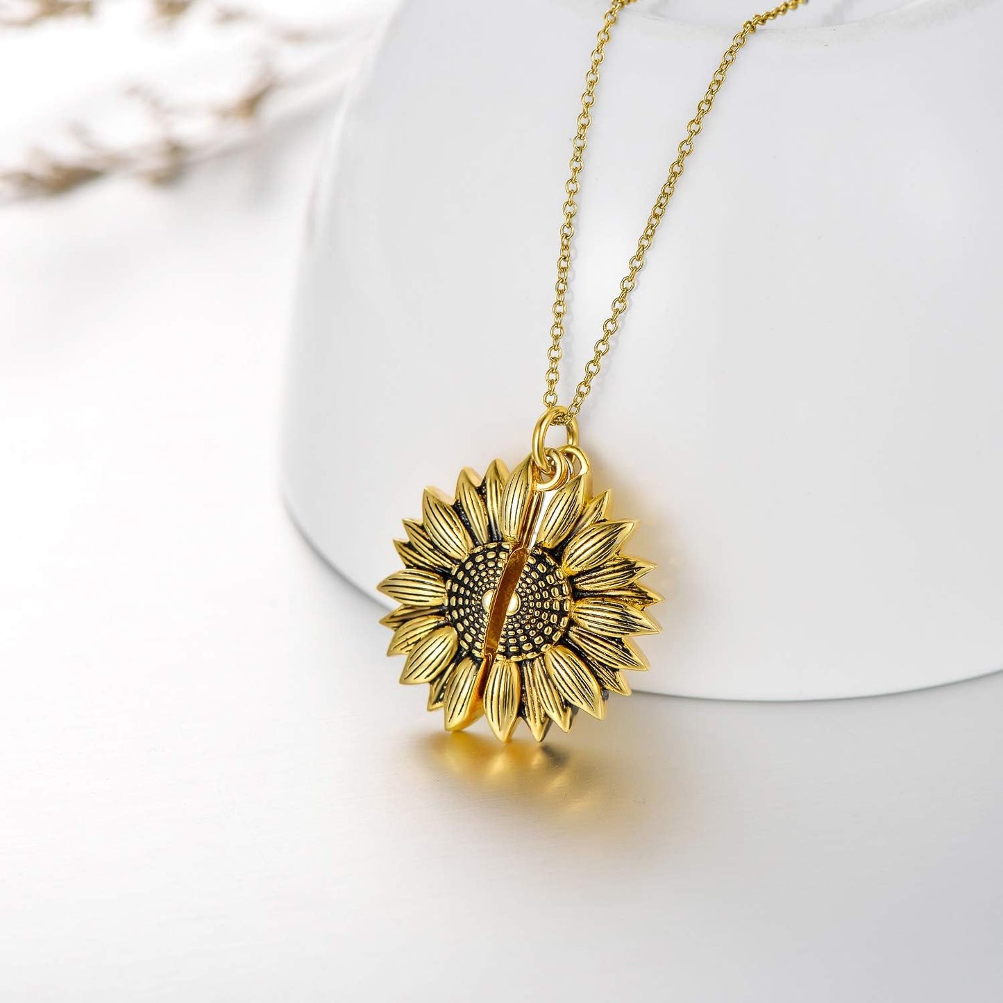 Sterling Silver Sunflower Locket Necklace You Are My Sunshine with Birthstone Engraved Pendant Necklaces Birthday Gift for Her
