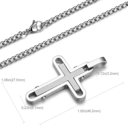 Men'S Cross Necklace 316L Stainless Steel Pendant White/Gold/Black/Blue Rolo Chain-Gift Box Included