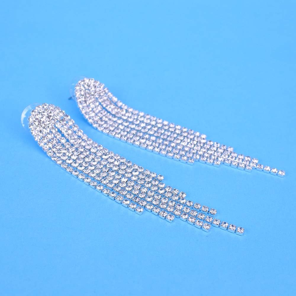 3.3"L Rhinestone Earrings Dangling Long Fringe Crystals Chandelier Dangle Drop Earrings for Women
