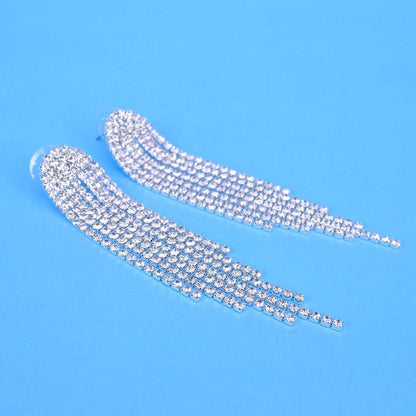 3.3"L Rhinestone Earrings Dangling Long Fringe Crystals Chandelier Dangle Drop Earrings for Women