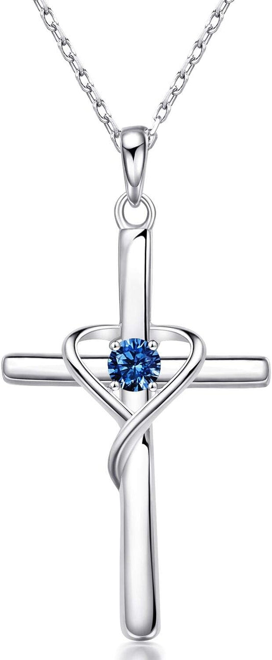 925 Sterling Silver Cross Necklace for Women Men 5A CZ Birthstone Necklaces 14K Gold Plated or Rose Gold Necklace for Easter or Mother'S Day