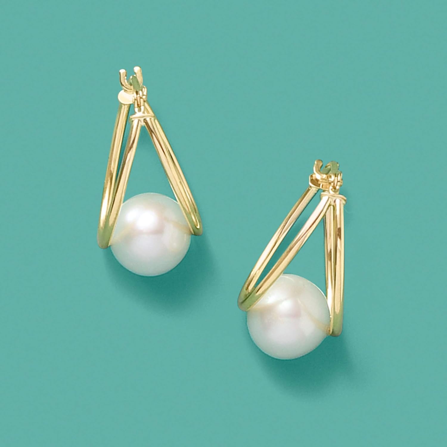 8-9Mm Cultured Pearl Double-Hoop Earrings in 14Kt Yellow Gold. 3/4