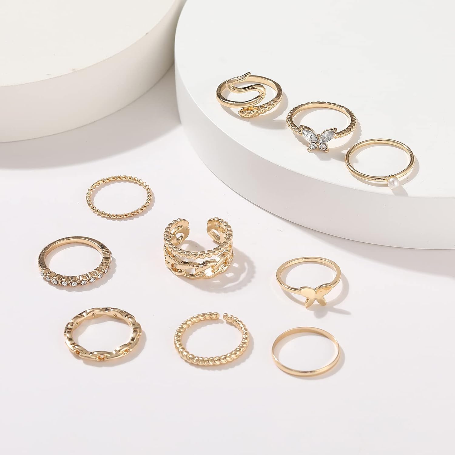 Gold Knuckle Rings Set for Women, Boho Butterfly Snake Stackable Joint Finger Rings, Trendy Crystal Size Mixed Midi Pack