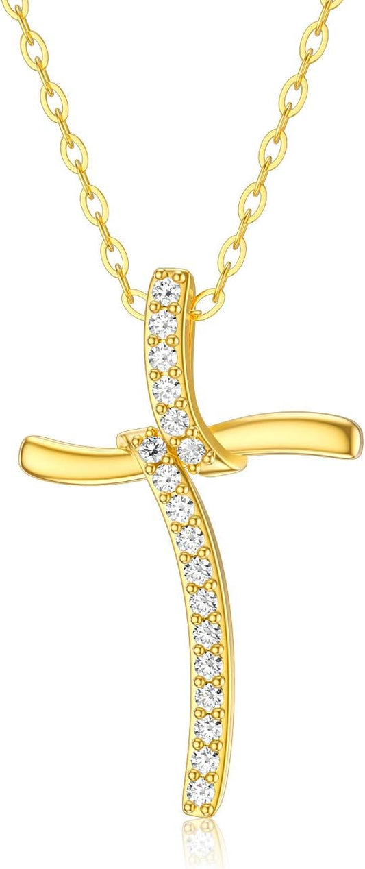 14K Solid Gold Cross Necklace for Women Infinity Cross Pendant Gold Necklaces for Women 16+2 Inch