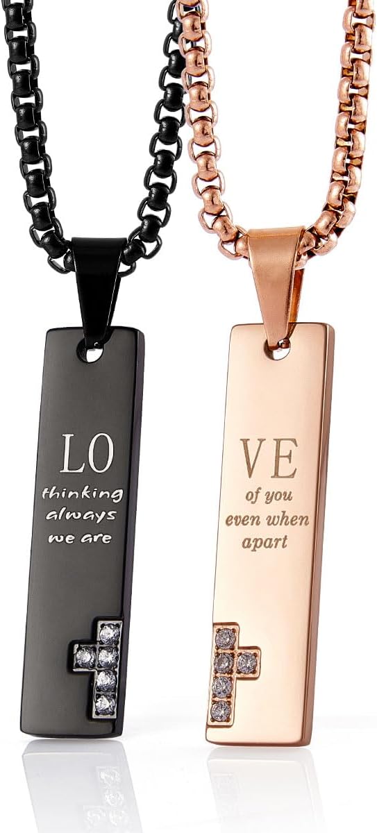 Rose Gold & Black Matching Couple Cross Necklaces – Set of 2
