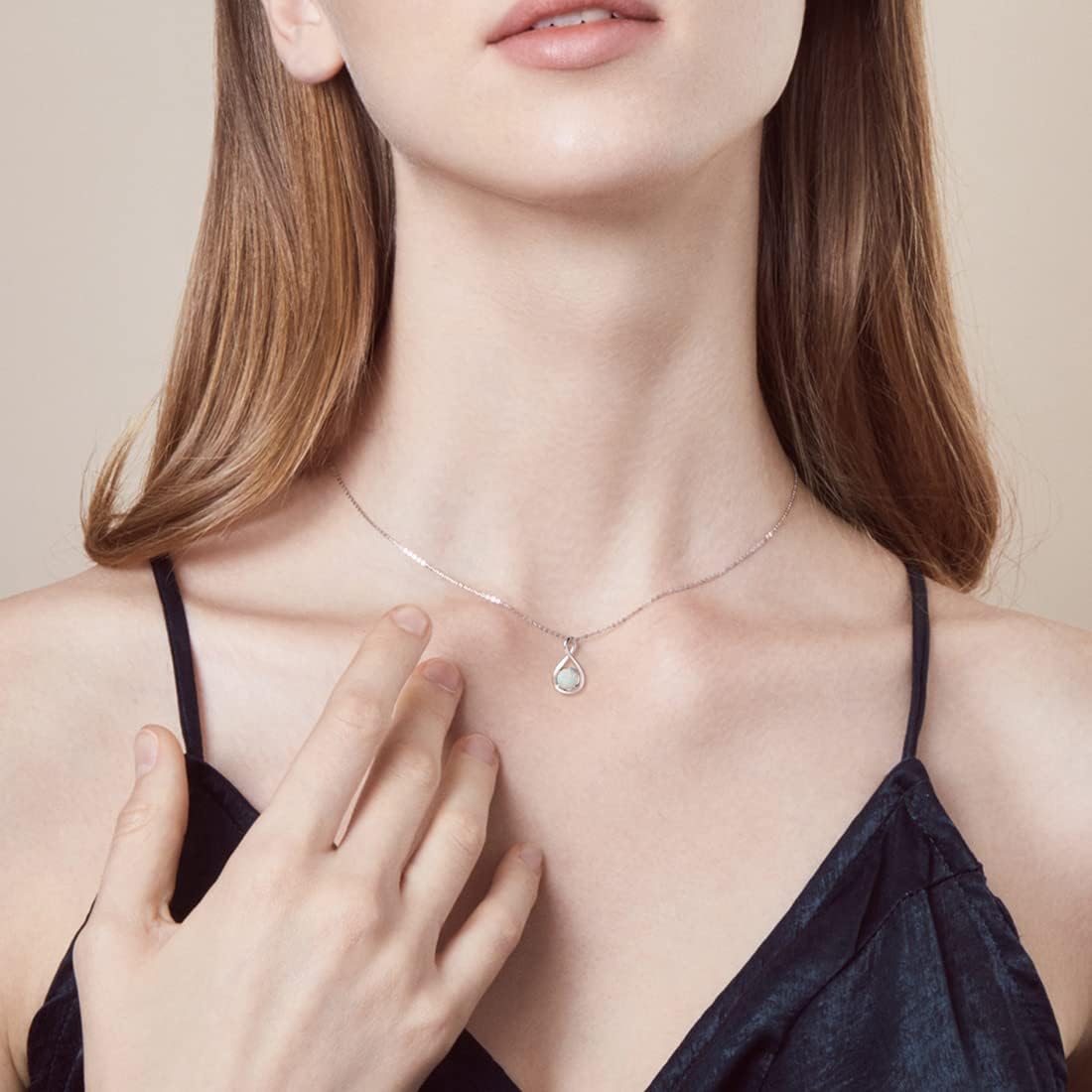 14K Solid Gold Birthstone Pendant with Sterling Silver Chain Infinity Gemstone Necklace Fine Jewelry Anniversary Birthday Christmas Gifts for Women Wife Her