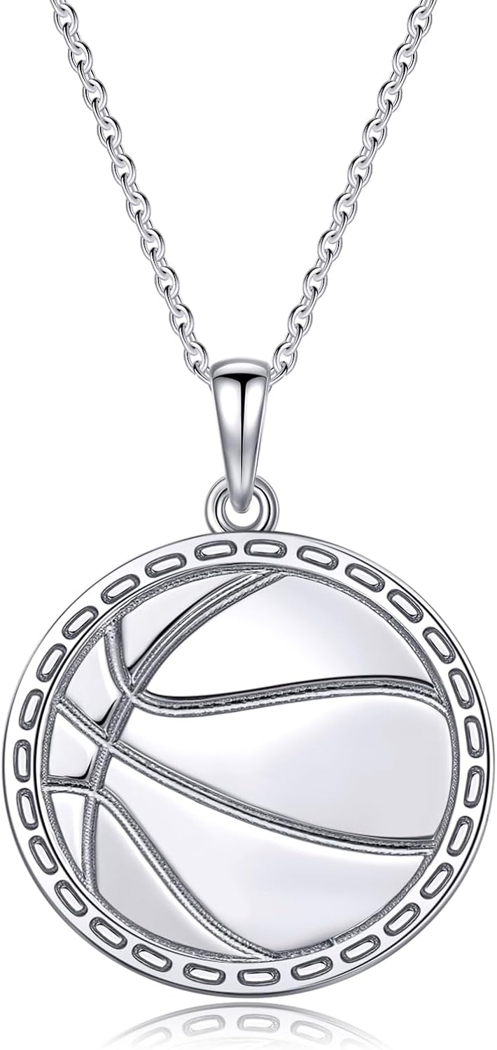 925 Sterling Silver Inspirational Cross Basketball Pendant Necklace