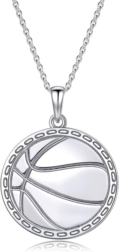 925 Sterling Silver Inspirational Cross Basketball Pendant Necklace