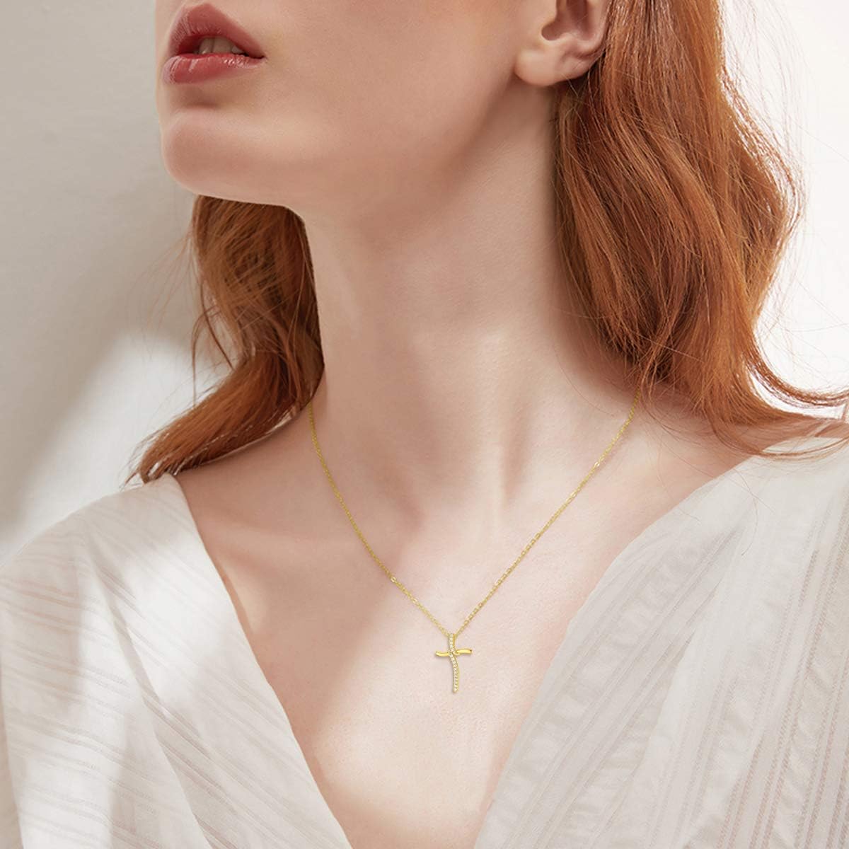 14K Solid Gold Cross Necklace for Women Infinity Cross Pendant Gold Necklaces for Women 16+2 Inch