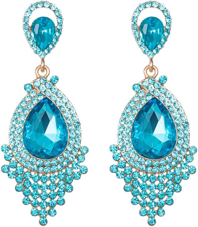 Long Full Rhinestone Teardrop Crystal Dangle Chandelier Drop Earrings Fashion Jewelry