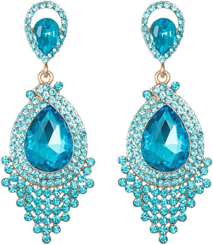 Long Full Rhinestone Teardrop Crystal Dangle Chandelier Drop Earrings Fashion Jewelry