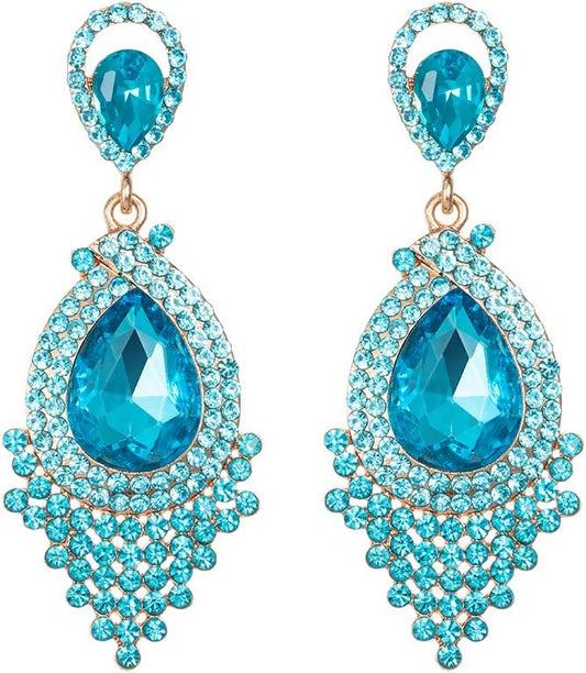 Long Full Rhinestone Teardrop Crystal Dangle Chandelier Drop Earrings Fashion Jewelry