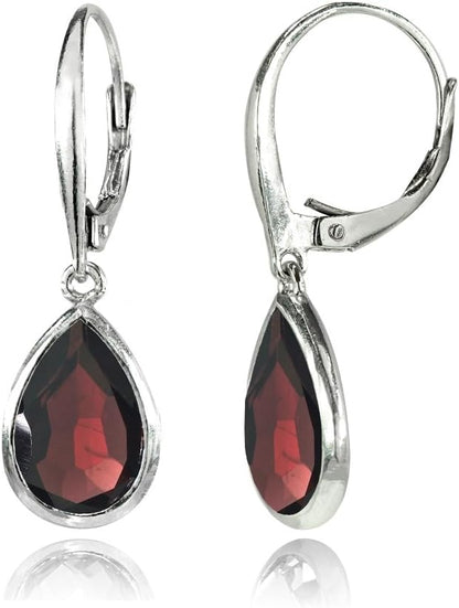 Sterling Silver Genuine or Simulated Gemstone 12X8Mm Teardrop Dainty Leverback Drop Dangle Earrings for Women