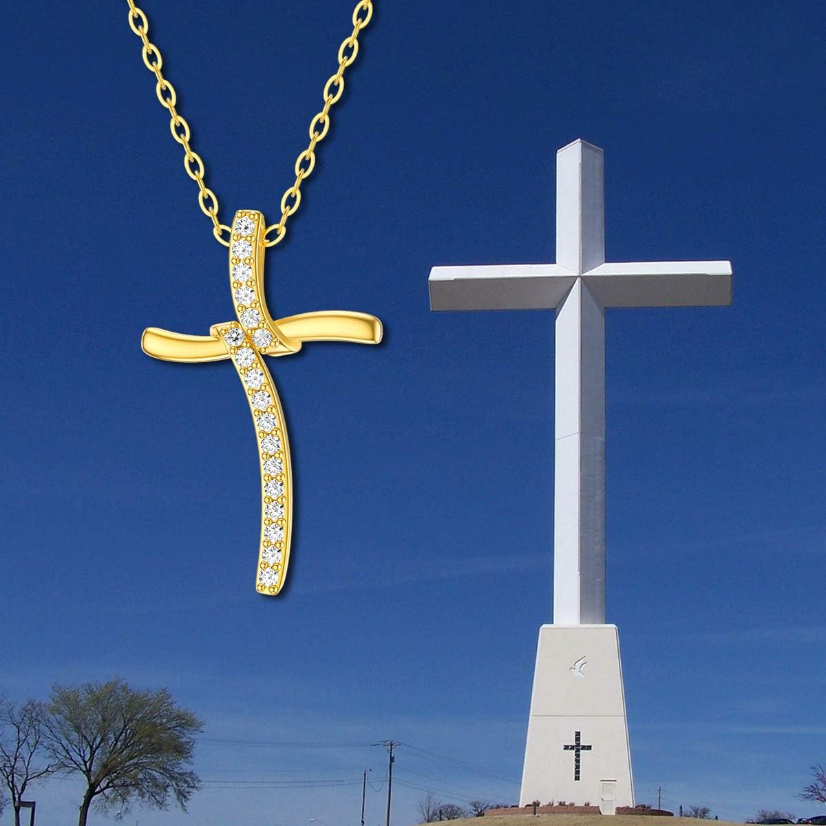 14K Solid Gold Cross Necklace for Women Infinity Cross Pendant Gold Necklaces for Women 16+2 Inch