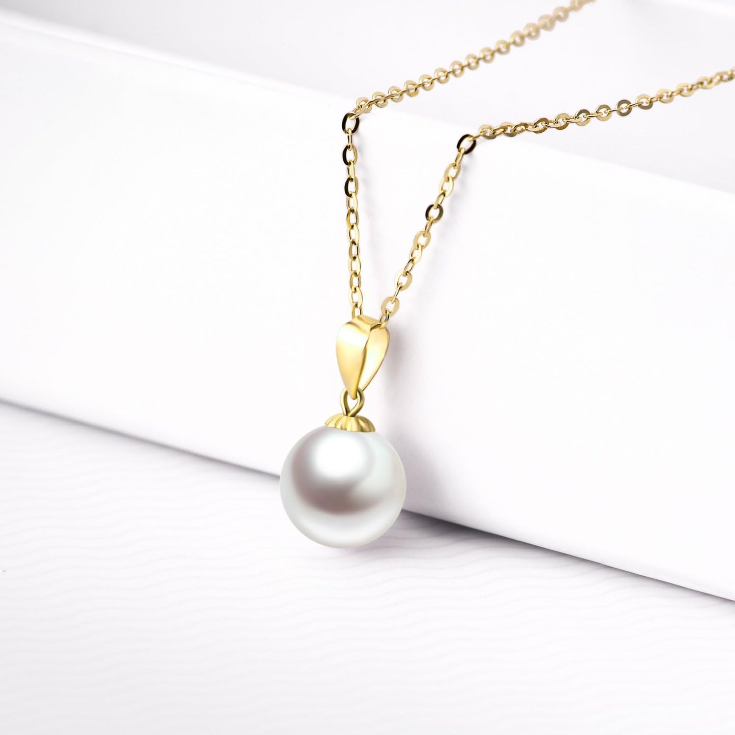 14K Gold Pearl Necklaces for Women with 18K Gold Pendant (Freshwater Cultured Pearl), Real Gold Present for Her, Jewelry Gifts for Mother Wife Girlfriend, 16"-18"