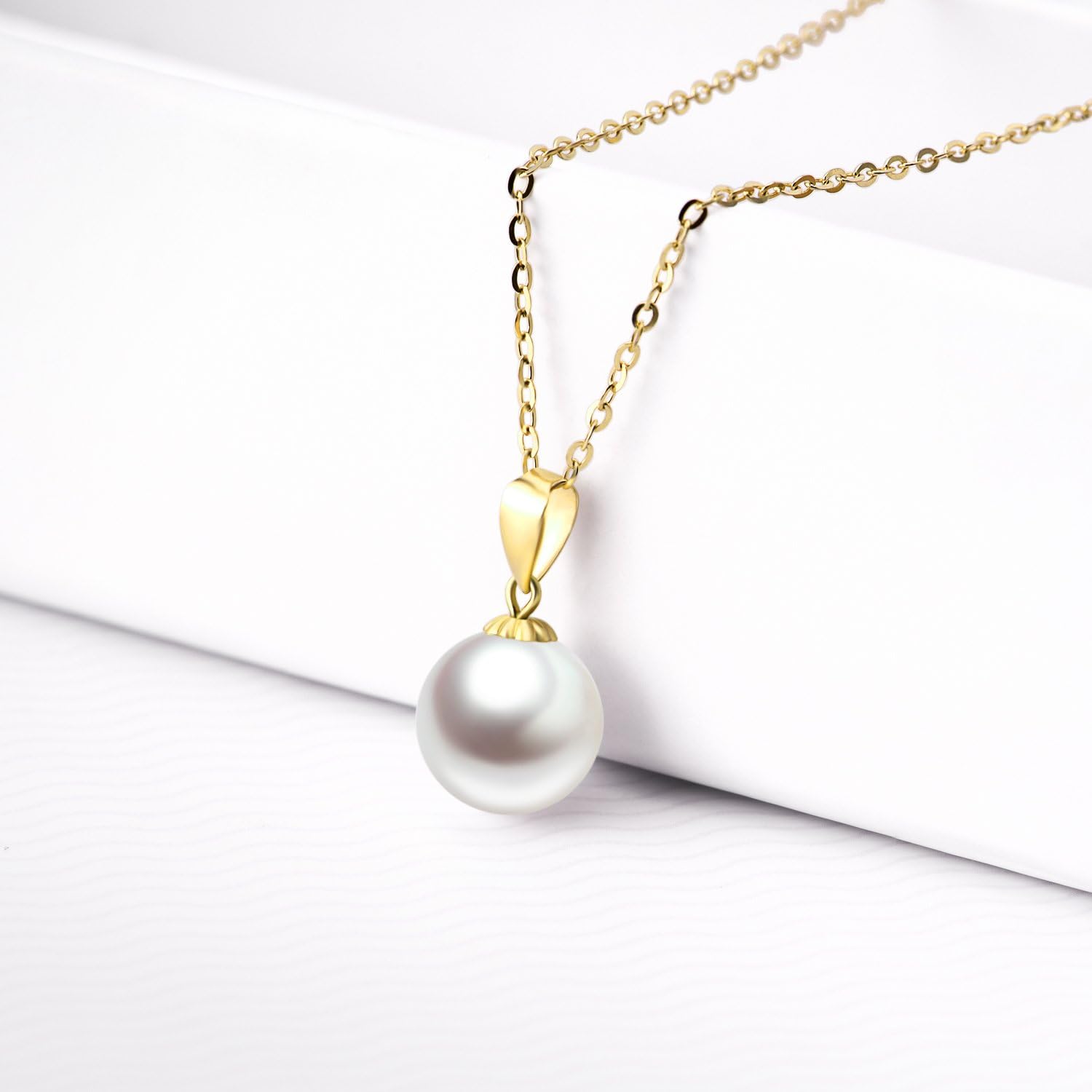 14K Gold Pearl Necklaces for Women with 18K Gold Pendant (Freshwater Cultured Pearl), Real Gold Present for Her, Jewelry Gifts for Mother Wife Girlfriend, 16"-18"