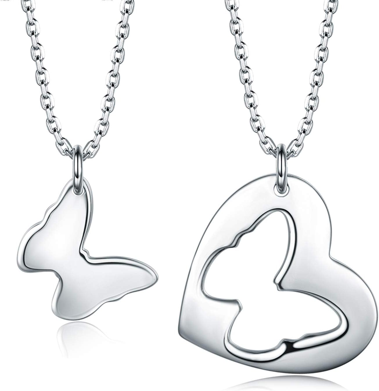 Mother Daughter Jewelry Sets for Two, Cutout Heart Necklaces, 2 Sterling Silver Necklaces