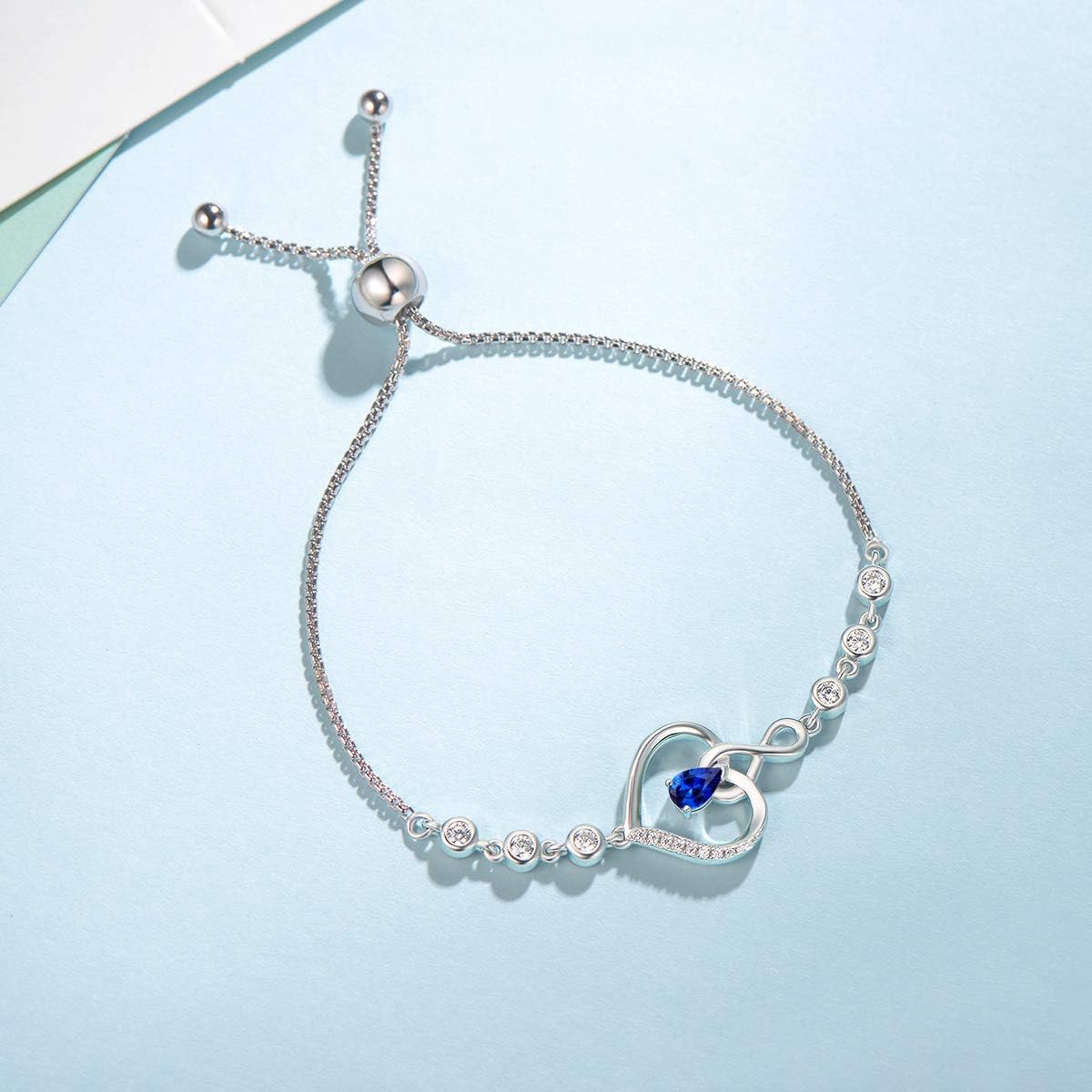 Heart Birthstone Bracelets for Women Sterling Silver Genuine or Created Gemstone Tennis Bracelet Infinity Love Jewelry Anniversary Birthday Gifts for Wife Mom Women