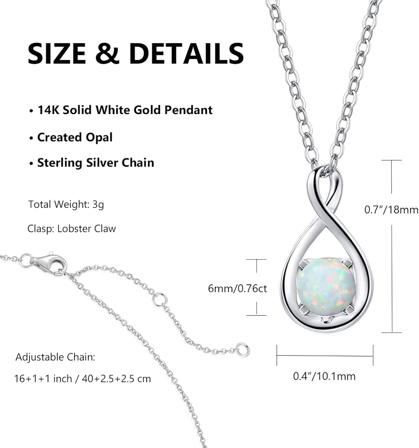 14K Solid Gold Birthstone Pendant with Sterling Silver Chain Infinity Gemstone Necklace Fine Jewelry Anniversary Birthday Christmas Gifts for Women Wife Her