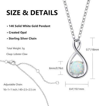 14K Solid Gold Birthstone Pendant with Sterling Silver Chain Infinity Gemstone Necklace Fine Jewelry Anniversary Birthday Christmas Gifts for Women Wife Her