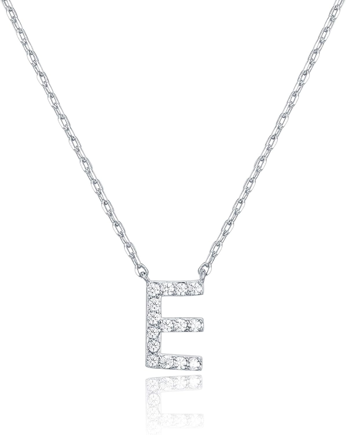 14K White Gold Plated Cubic Zirconia Initial Necklace | Letter Dainty Necklaces for Women