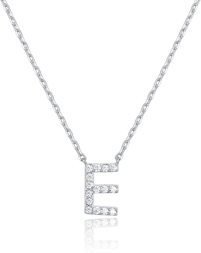14K White Gold Plated Cubic Zirconia Initial Necklace | Letter Dainty Necklaces for Women