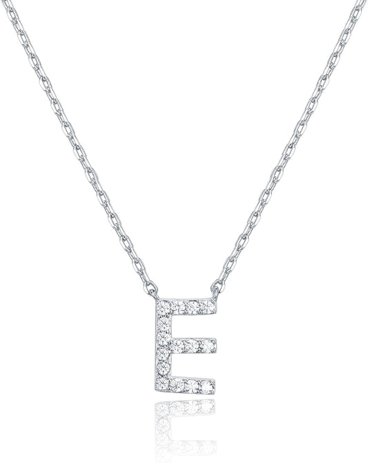 14K White Gold Plated Cubic Zirconia Initial Necklace | Letter Dainty Necklaces for Women